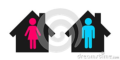 Individual housing of lonely and independent single man and woman Vector Illustration