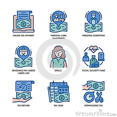 Individual Income Tax Icon Set Vector Illustration