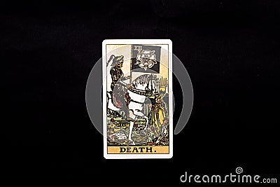 An individual major arcana tarot card isolated on black background. Death. Stock Photo