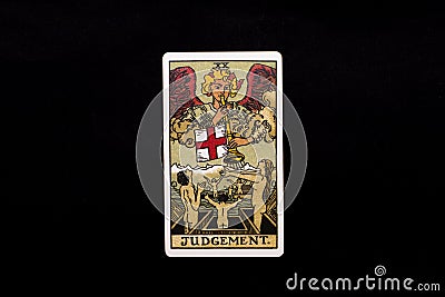 An individual major arcana tarot card isolated on black background. The Judgement. Stock Photo