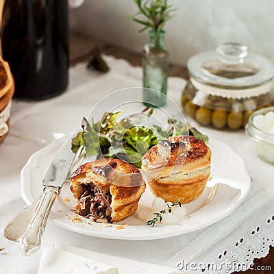 Individual Puff Pastry Meat Pies Stock Photo