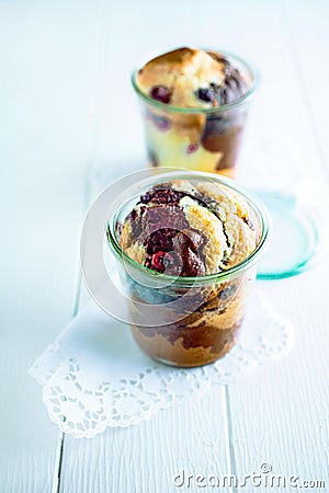 Individual serving of marble cake in a glass Stock Photo