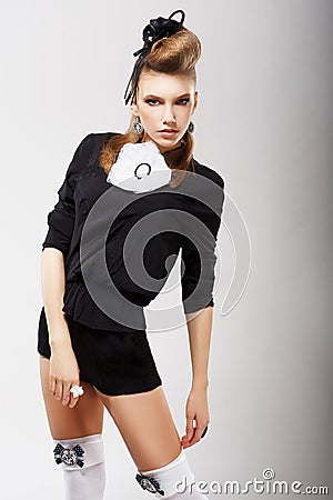 Individuality. Charismatic Fashion Model in Trendy Clothes. Haute Couture Stock Photo