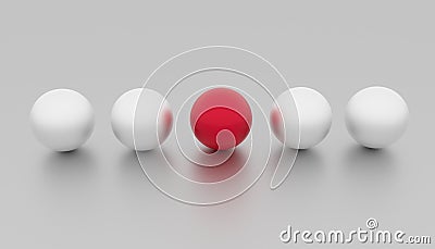 Individuality, unique and different red ball and other white. Contrast concepts Stock Photo