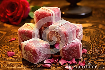 individually wrapping turkish delight pieces Stock Photo