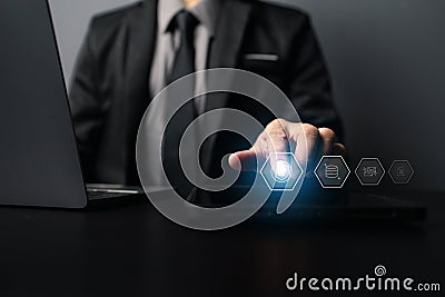 Individuals with encryption holograms to operate sensitive databases, encryption to prevent data from being stolen by unauthorized Stock Photo
