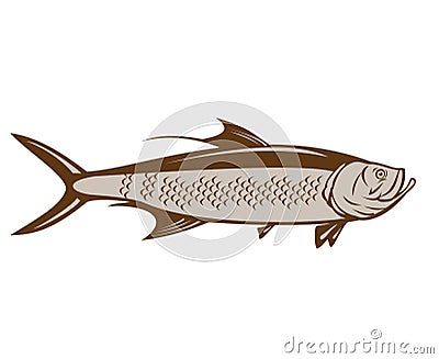 Indo-Pacific Tarpon or Oxeye Herring Side Retro Woodcut Style Vector Illustration