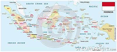 Indonesia administrative map with flag Stock Photo