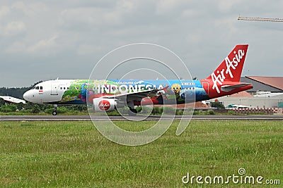Indonesia AirAsia PK-AXD, Airbus A320-200, Colours of Indonesia livery (Boyolali, Indonesia-February 9, 2019) Editorial Stock Photo