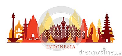 Indonesia Architecture Landmarks Skyline, Shape Vector Illustration