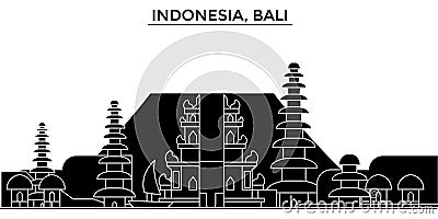 Indonesia, Bali architecture vector city skyline, travel cityscape with landmarks, buildings, isolated sights on Vector Illustration