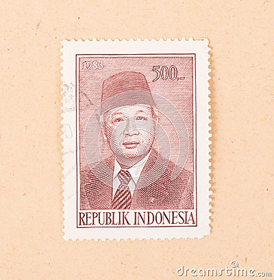 A stamp printed in Indonesia shows president Soekarno, circa 1983 Editorial Stock Photo