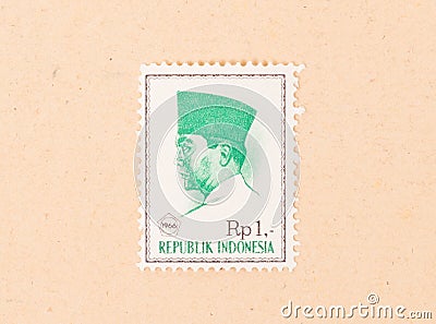 A stamp printed in Indonesia shows president Soekarno, circa 1966 Editorial Stock Photo