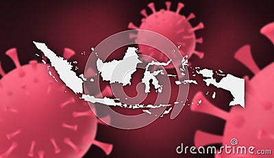 Indonesia corona virus update with map on corona virus background,report new case,total deaths,new deaths,serious critical,active Stock Photo