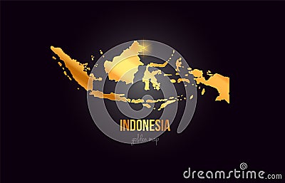 Indonesia country border map in gold golden metal color design Vector Illustration