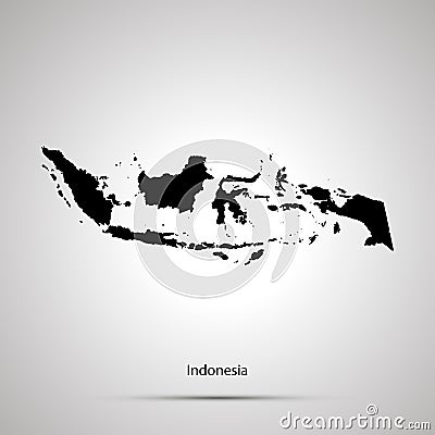 Indonesia country map, simple black silhouette on gray Vector Illustration