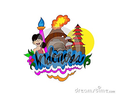 indonesia icons vector illustration on white background Cartoon Illustration