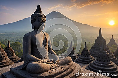 Indonesia, java, Borobudur: Merapi. Indonesia, java, Borobudur: Indonesia, java. Stock Photo