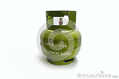 Indonesia Green 3Kg Gas Cylinder. Top View. Stock Photo