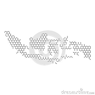 Indonesia map from abstract futuristic hexagonal shapes, lines, points black, form of honeycomb or molecular structure. Vector Cartoon Illustration