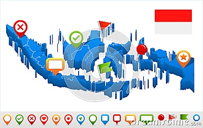 Indonesia - map and flag - illustration Cartoon Illustration