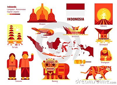 Indonesia, Sign and symbol. Vector Illustration
