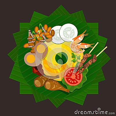 Indonesia tumpeng rice traditional food Vector Illustration