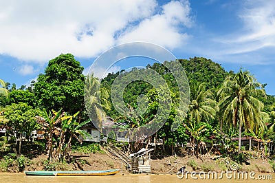 Indonesia - Village on the Kayan river, Borneo Stock Photo