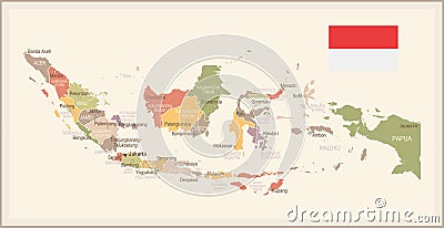 Indonesia - vintage map and flag - illustration Cartoon Illustration