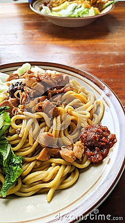 Indonesian Authentic Chicken Noodles. Stock Photo