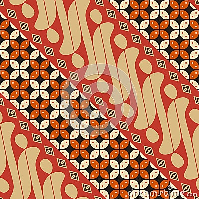 Indonesian Batik Mixed Motif Kawung and Parang Vector Seamless Pattern Vector Illustration