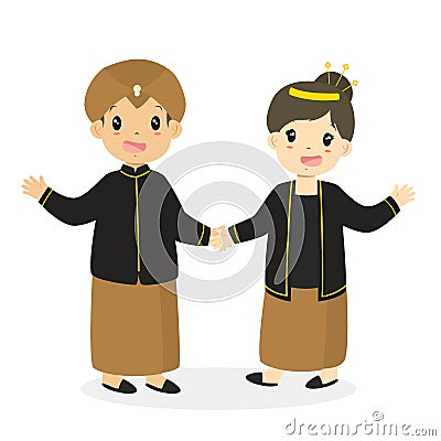 Kids in Javanese Traditional Dress Cartoon Vector Vector Illustration