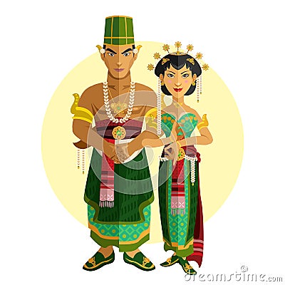 Indonesian Central Java Wedding Ceremony Vector Illustration