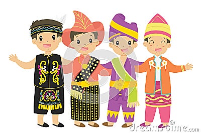 Boys Wearing Indonesian Traditional Clothes Cartoon Vector Vector Illustration