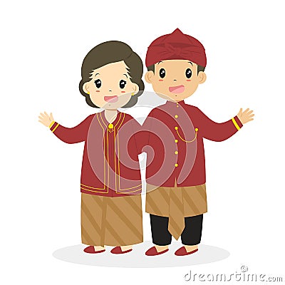 Indonesian Children Wearing West Javanese Traditional Vector Vector Illustration