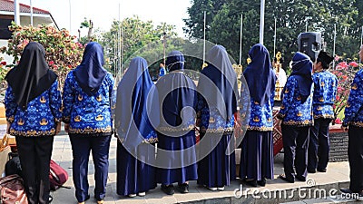 Indonesian Civil Servants are attending the ceremony wearing Korpri clothes Editorial Stock Photo