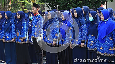 Indonesian Civil Servants are attending the ceremony wearing Korpri clothes Editorial Stock Photo