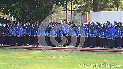 Indonesian Civil Servants are attending the ceremony wearing Korpri clothes Editorial Stock Photo