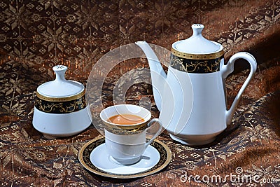 Indonesian coffee on ceramic tableware Stock Photo