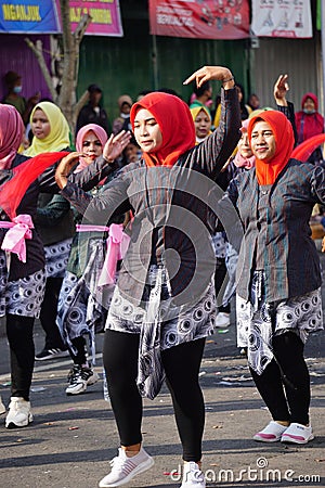 Indonesian do a flash mob traditional dance to celebrate national education day Editorial Stock Photo