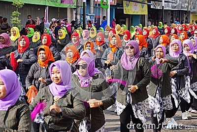 Indonesian do a flash mob traditional dance to celebrate national education day Editorial Stock Photo
