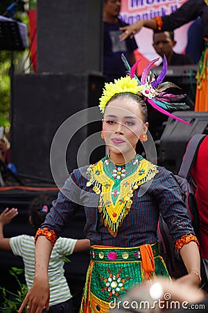 Indonesian do a flash mob traditional dance to celebrate national education day Editorial Stock Photo