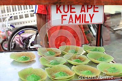 Indonesian Food - Kue Ape, a traditional pandan based pancake snack Stock Photo