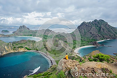 Indonesian girl on Padar island in the waters of the Komodo Islands Stock Photo