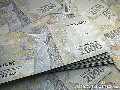 Indonesian money. Indonesian rupiah banknotes. 2000 IDR rupiahs bills Stock Photo