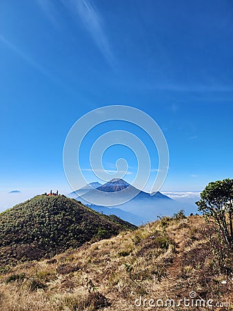 Indonesian Mountain Escapade: Campsites, Hiking Trails, and Clear Skies Stock Photo