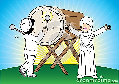 Indonesian muslim kids celebrating Vector Illustration