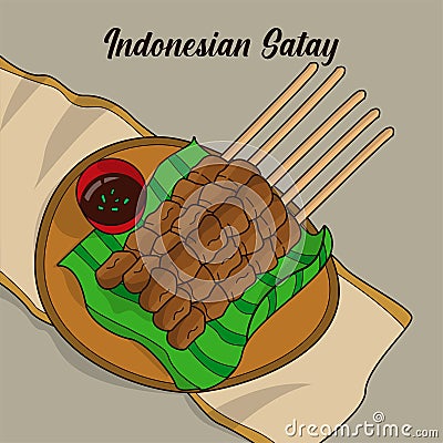 Indonesian food called satay illustration vector Vector Illustration
