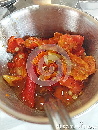 Indonesian spicy sambal bawang or garlic sambal Stock Photo