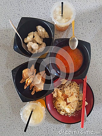 Indonesian street food is prepared on the table Stock Photo